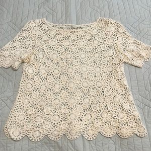 Joie White Crochet Short-Sleeve Top Size M